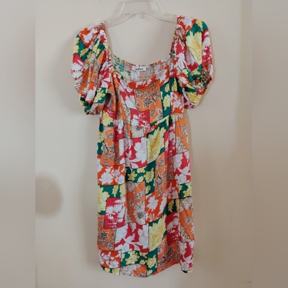 GeeGee Patchwork Floral Puff Sleeve Dress Size M - Picture 14 of 15